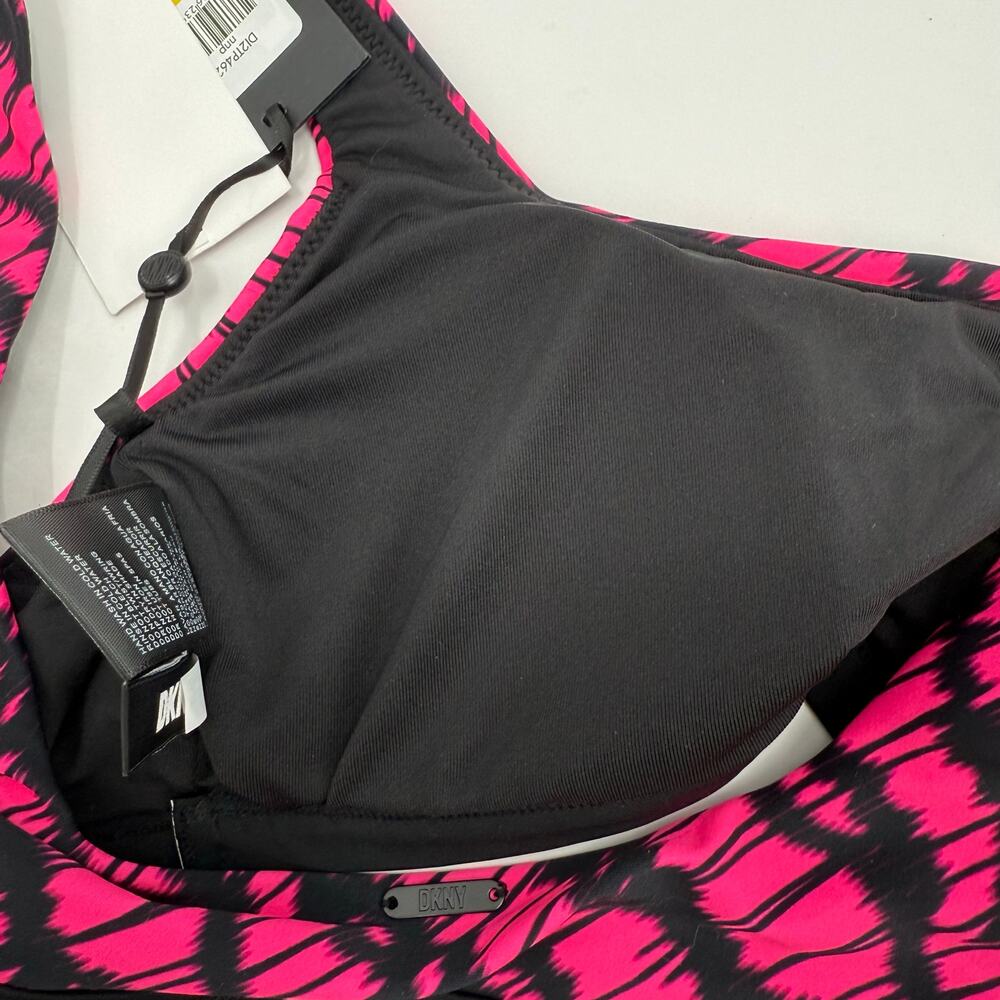 DKNY Bikini Top Size Medium NWT Printed Square Neck Hot Pink Black Swim Sporty - Picture 12 of 13